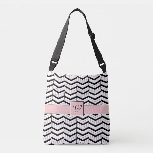 Bolsa todo-sobre-impresión de chevron blanco negro (Anverso)