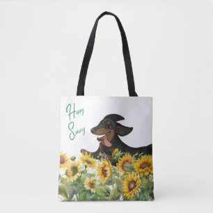 BOLSA TOT DE GIRASOLES DACHSHUND NEGRO Y MARRÓN