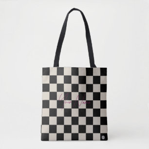 Bolsa tote a cuadros beige y negra HAMbWG