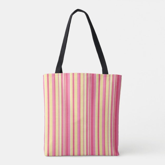 Bolsa Tote, Amarilla y Raya Vertical Rosa (Reverso)