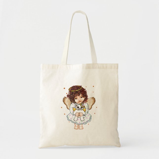 Bolsa Tote Ángel Sosteniendo Gato (Frente)