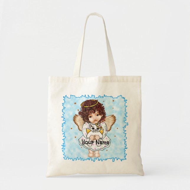 Bolsa Tote Ángel Sosteniendo Gato (Frente)