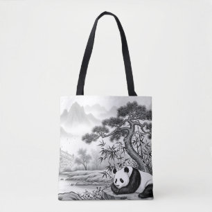 Bolsa Tote AOP Pagoda Zen Panda Tinta Tradicional