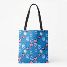 Bolsa Tote Azul con Patrón de Corazones y Margarit