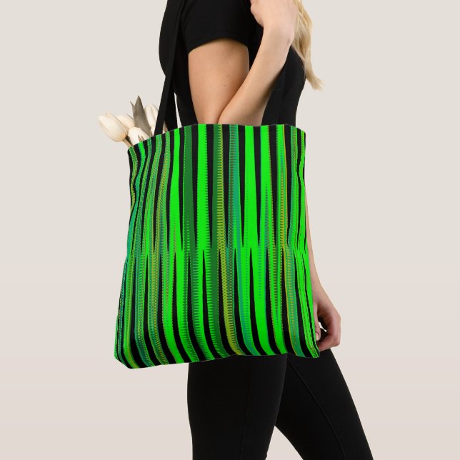 Bolsa Tote Bag Green Stripe Pattern Shopping Bag (Detalle)