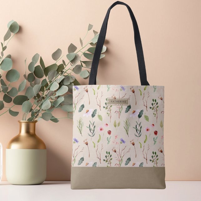 Bolsa tote beige de elegancia bohemio de flor silv (Subido por el creador)