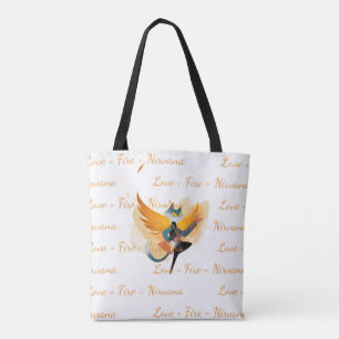 Bolsa tote blanca con gato Nirvana con guitarra y 