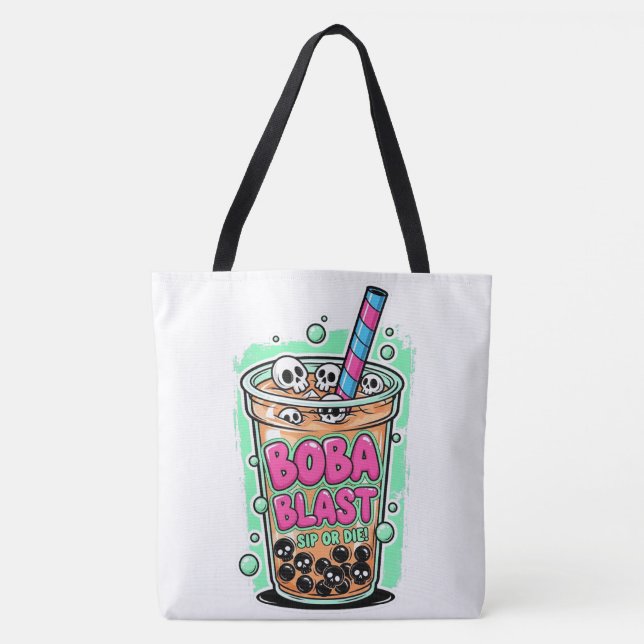 Bolsa Tote Boba Blast – ¡Bebe o Muere! (Anverso)