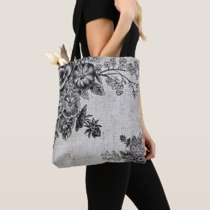 Bolsa Tote Boda de flores negras/grises ventilado