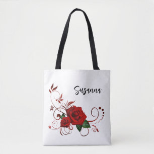 Bolsa Tote, Clásica y Hermosa Rosa Roja Floral Bla