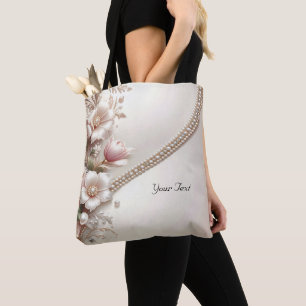 Bolsa tote con adornos florales y perlas