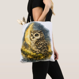 Bolsa Tote con Búho de Acuarela Caprichoso en Luna