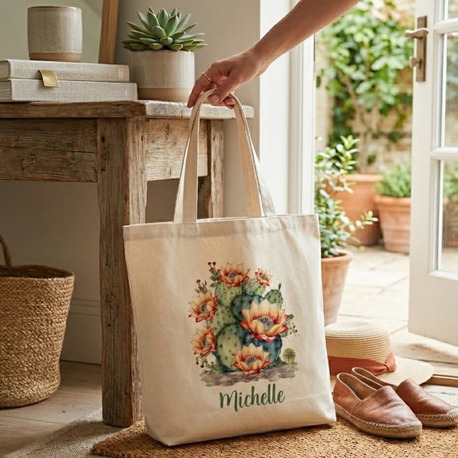 Bolsa Tote Con Cactus Florecido Amarillo/Naranja C (Subido por el creador)