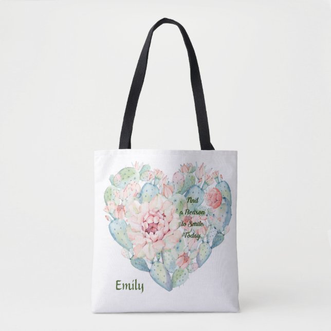 Bolsa Tote con Corazón Cactus y Palabras (Anverso)