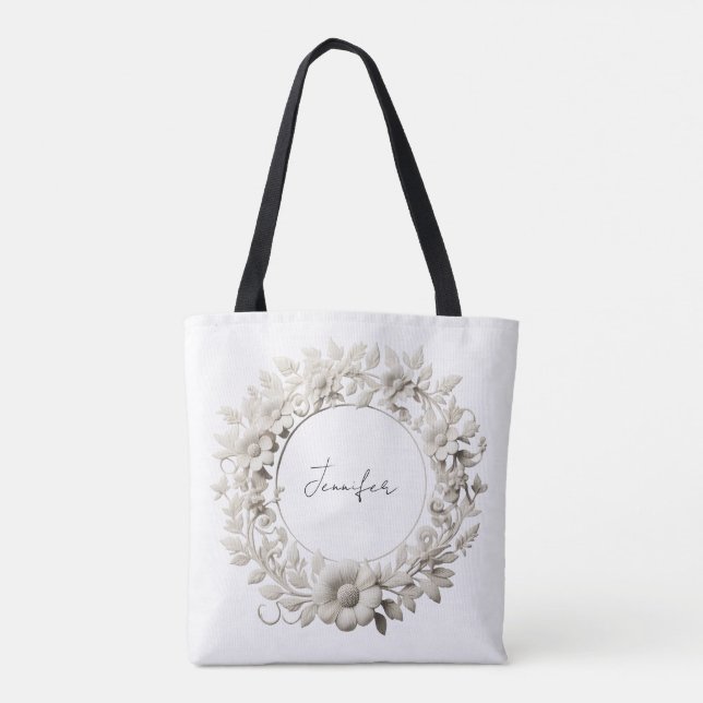 bolsa tote con marco de flor de papel personalizad (Reverso)