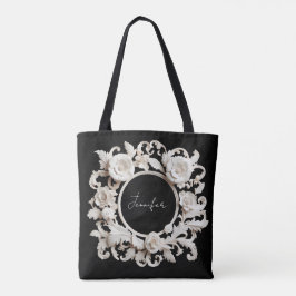 bolsa tote con marco de flor de papel personalizad