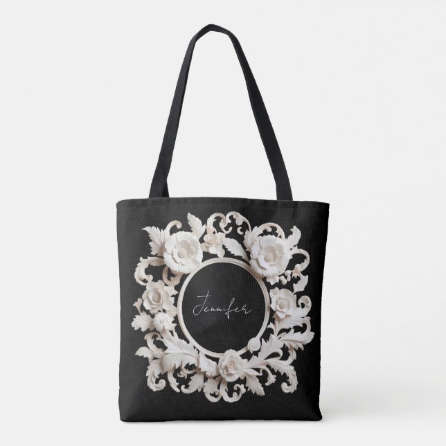 bolsa tote con marco de flor de papel personalizad (Reverso)