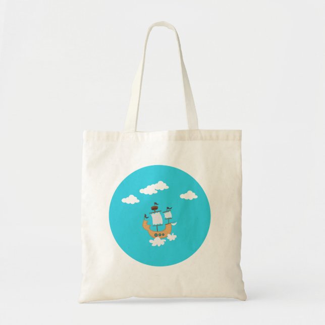 Bolsa Tote con Patrón de Barco, Mar Azul, Pacífico (Frente)