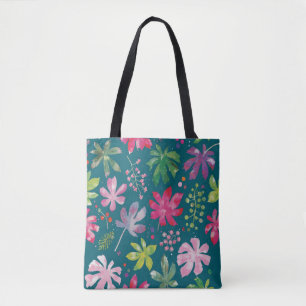 Bolsa tote con patrón de explosión floral tropical