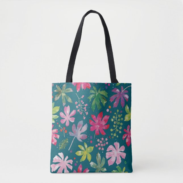 Bolsa tote con patrón de explosión floral tropical (Anverso)