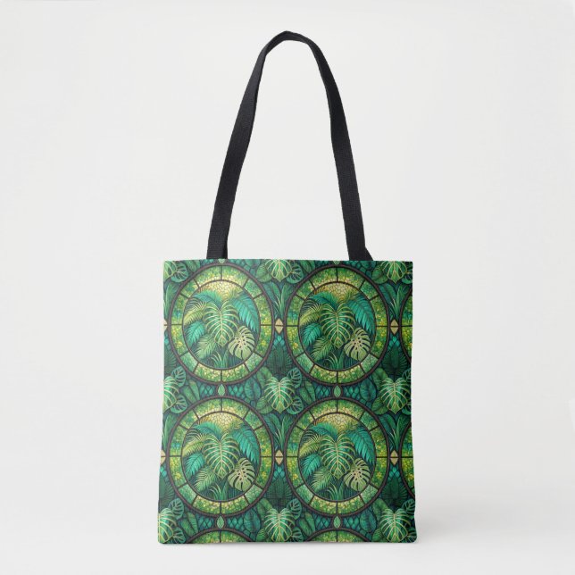 Bolsa tote con un vibrante diseño de mandala verde (Anverso)
