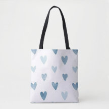 Bolsa Tote Corazones Acuarela Azul 