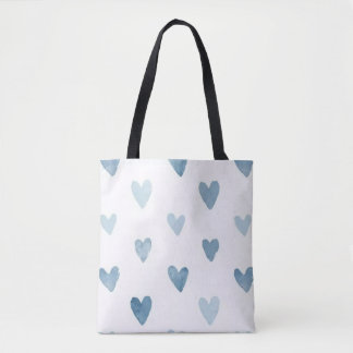 Bolsa Tote Corazones Acuarela Azul