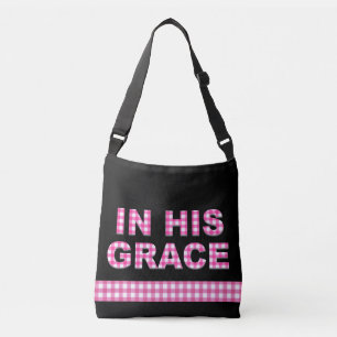 Bolsa Tote Cristiana In His Grace Negro Rosa y Cua