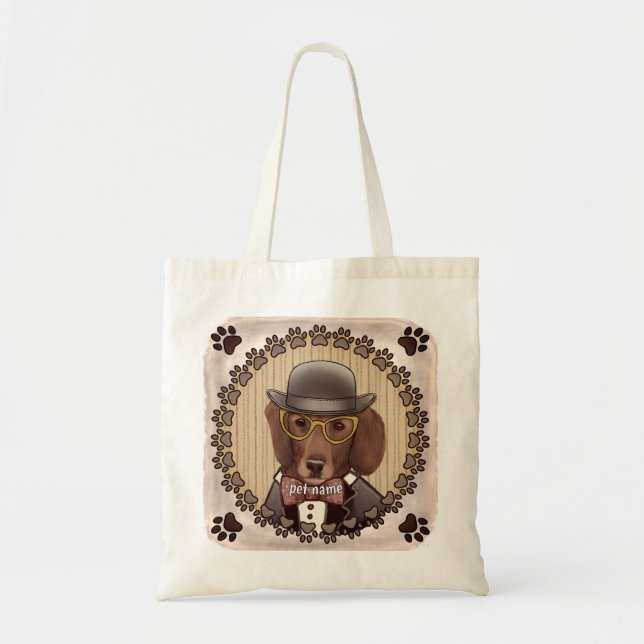 Bolsa Tote Dachshund con gafas (Frente)
