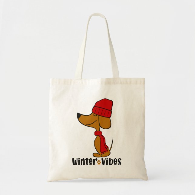 Bolsa Tote Dachshund Vibraciones de Invierno (Frente)