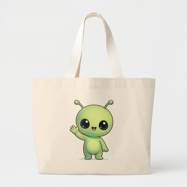 Bolsa tote de alienígena verde Chibi lindo – Kawai (Frente)