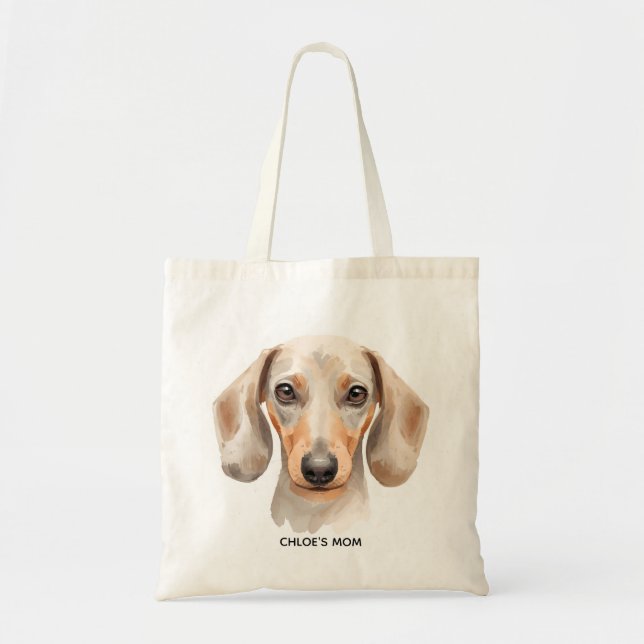 Bolsa tote de amante de perro dachshund acuarela – (Frente)