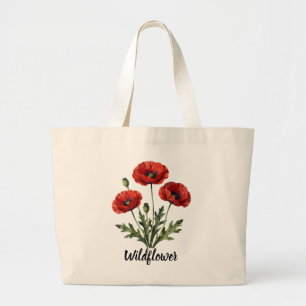 Bolsa tote de amapola roja de flores silvestres