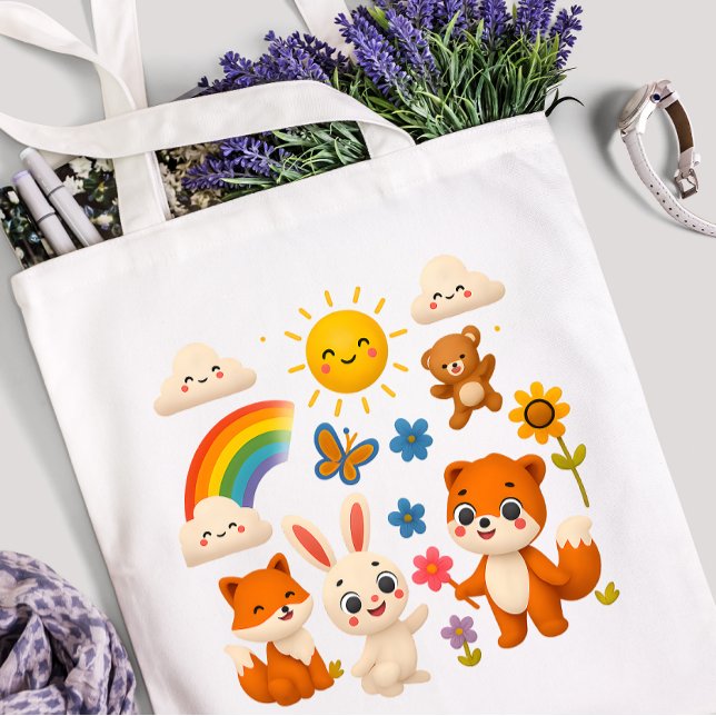 Bolsa tote de amigos animales arcoíris soleado (Subido por el creador)