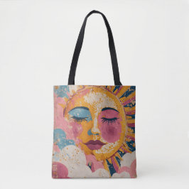 Bolsa tote de arte abstracto con rostro de sol boh