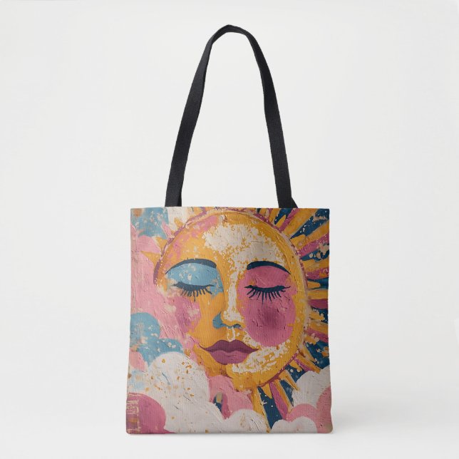 Bolsa tote de arte abstracto con rostro de sol boh (Anverso)