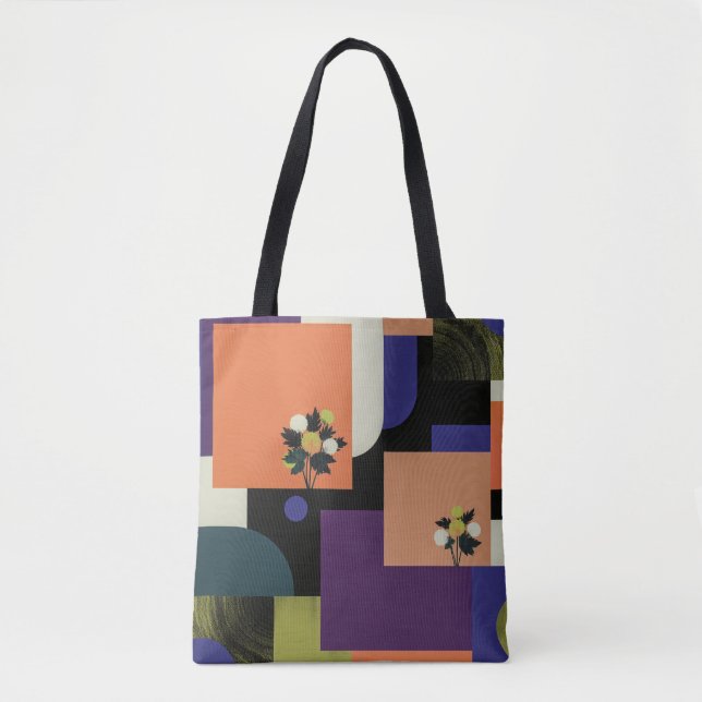 Bolsa tote de arte floral geométrico abstracto (Anverso)