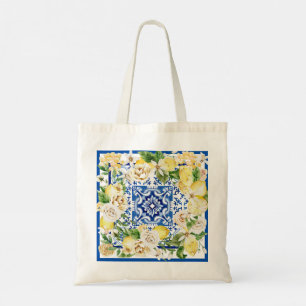 Bolsa tote de azulejos de limón mediterráneo   Azu