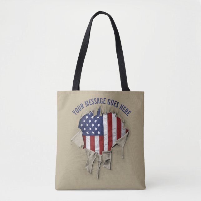 Bolsa Tote de bandera estadounidense hecha jirones (Anverso)