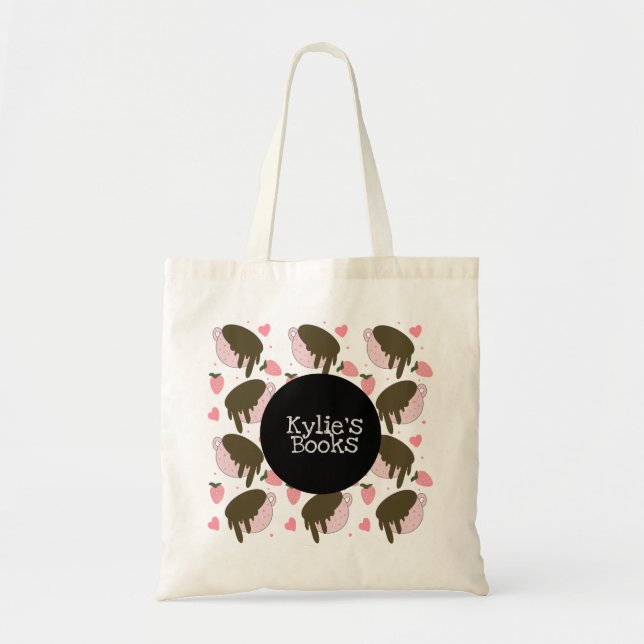 Bolsa Tote de Biblioteca Dibujada a Mano de Fresas (Frente)