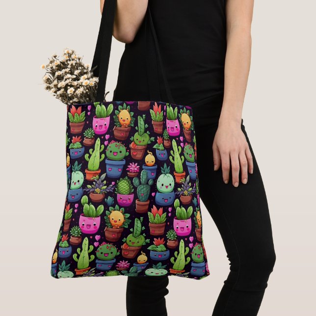 Bolsa Tote de Cactus Kawaii (Detalle)