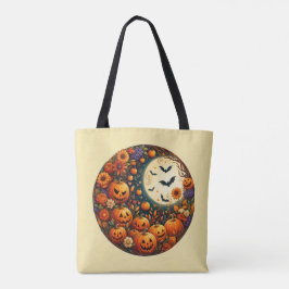 Bolsa tote de calabazas, luna y murciélagos de Hal
