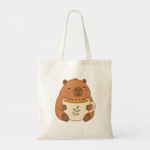 Bolsa Tote de Capibara Adorable Abrazando Taza de
