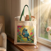 Bolsa tote de cita de pájaro azul