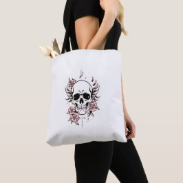 Bolsa tote de cráneo y flor | Diseño floral atrevi