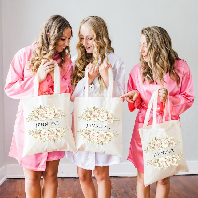 Bolsa tote de dama de honor con rosas blancas eleg (Subido por el creador)