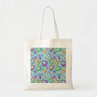 Bolsa tote de doodle de tecnología retro estética 