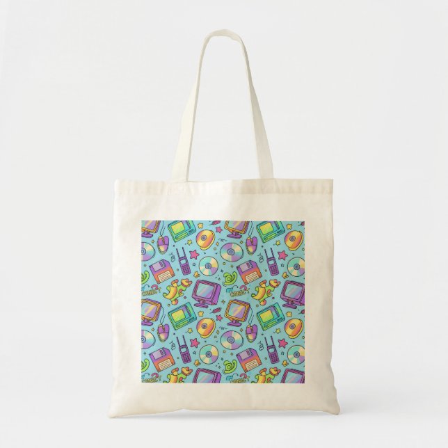 Bolsa tote de doodle de tecnología retro estética  (Frente)