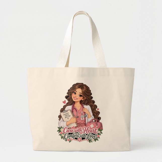 Bolsa Tote de Enfermera | Cuidado con Corazón, Com (Frente)
