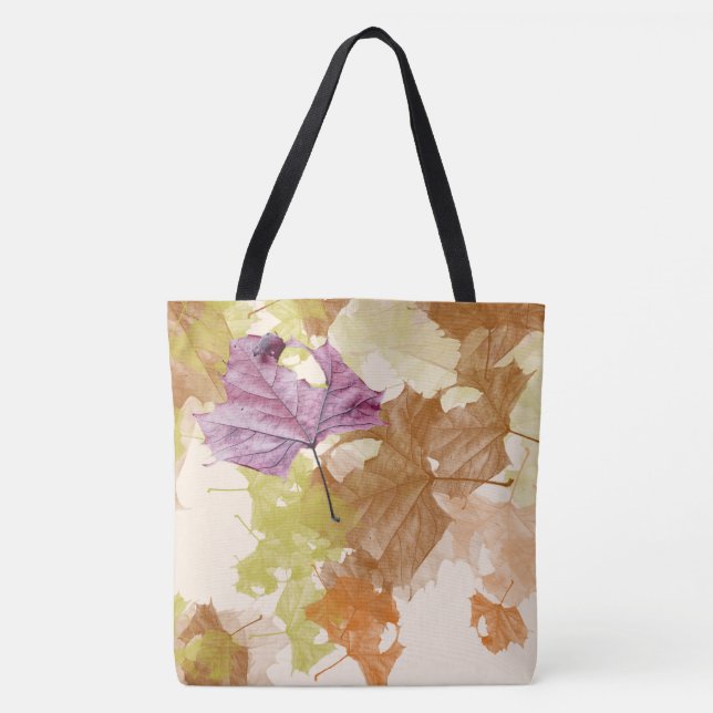 Bolsa TOTE de estampado integral de "hojas de otoñ (Anverso)